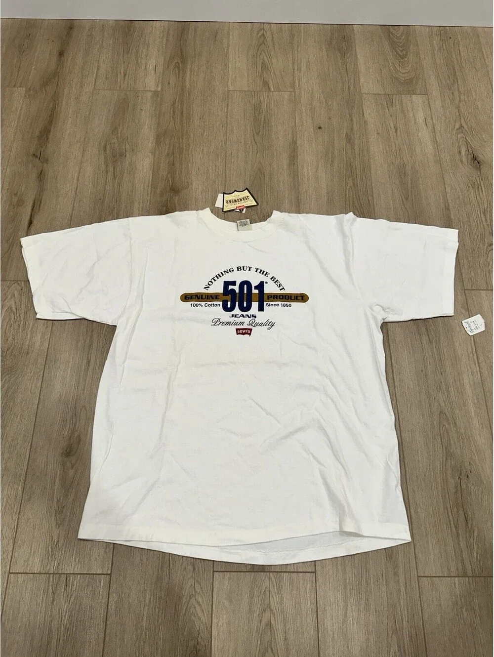 NWT VTG 90s LEVIS 501 Promo Genuine USA Made Jeans White Tee T-Shirt Mens Large